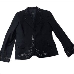 Lasserre Paris vintage wool embroidered black two button blazer. Size 42